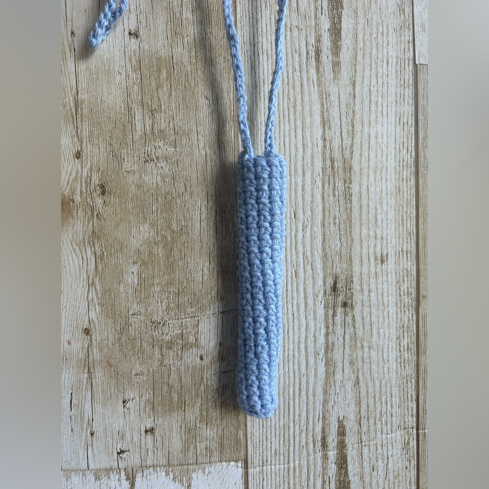 Blue Crochet Necklace Pen Holder
